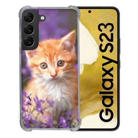 Coque Renforcée En Verre Trempé Pour Samsung Galaxy S23 Animal Chat Violet