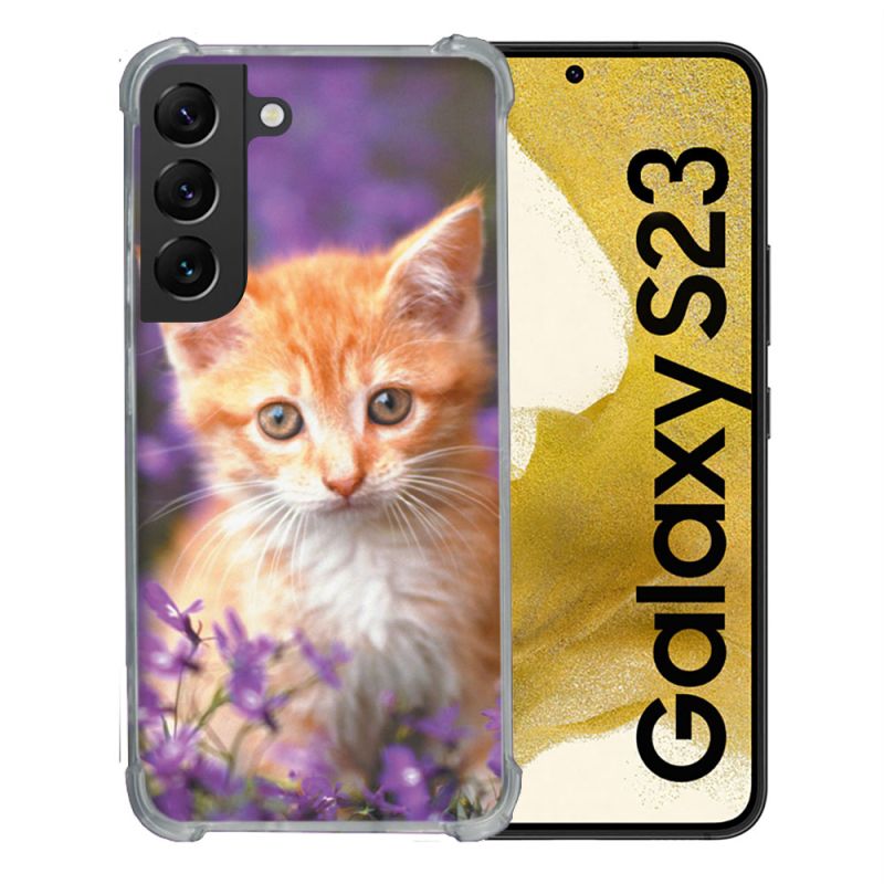 Coque Renforcée En Verre Trempé Pour Samsung Galaxy S23 Animal Chat Violet
