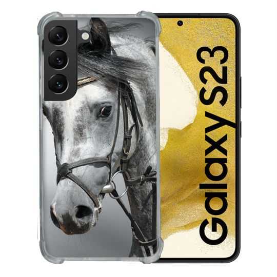 Coque Renforcée En Verre Trempé Pour Samsung Galaxy S23 Animal Cheval Blanc