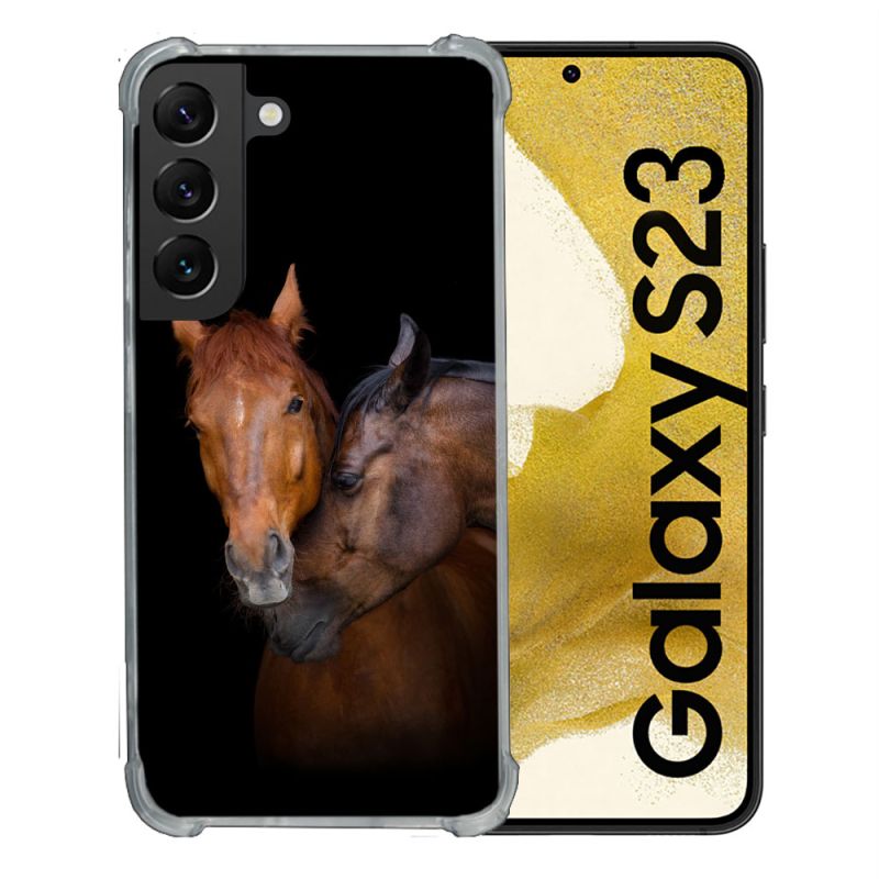 Coque Renforcée En Verre Trempé Pour Samsung Galaxy S23 Animal Cheval Marron