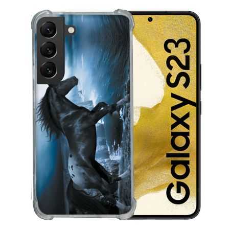 Coque Renforcée En Verre Trempé Pour Samsung Galaxy S23 Animal Cheval Noir