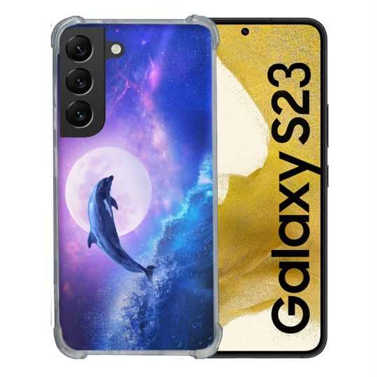 Coque Renforcée En Verre Trempé Pour Samsung Galaxy S23 Animal Dauphin Vague
