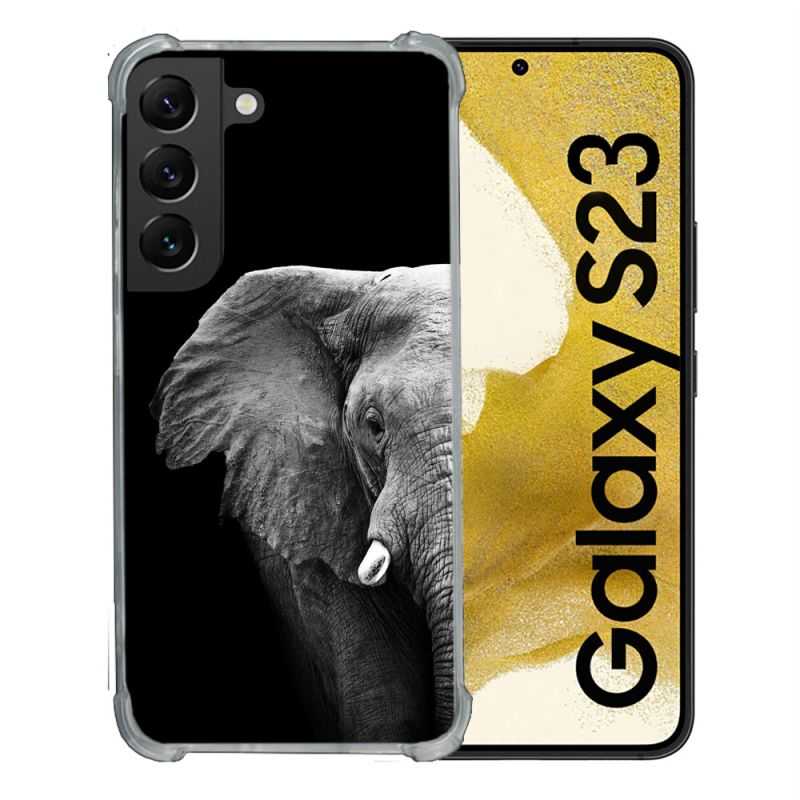 Coque Renforcée En Verre Trempé Pour Samsung Galaxy S23 Animal Elephant Noir