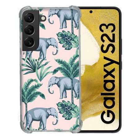 Coque Renforcée En Verre Trempé Pour Samsung Galaxy S23 Animal Elephant Pattern