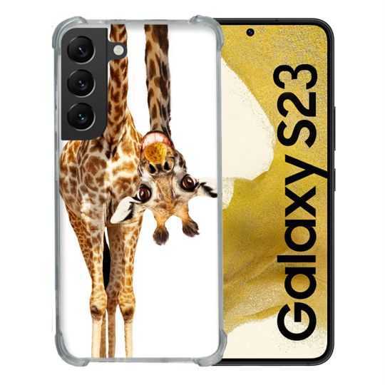 Coque Renforcée En Verre Trempé Pour Samsung Galaxy S23 Animal Girafe Blanche