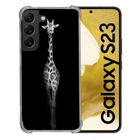 Coque Renforcée En Verre Trempé Pour Samsung Galaxy S23 Animal Girafe Noire