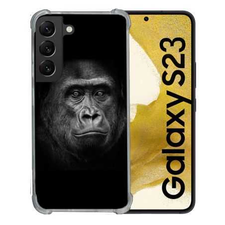 Coque Renforcée En Verre Trempé Pour Samsung Galaxy S23 Animal Gorille Noir