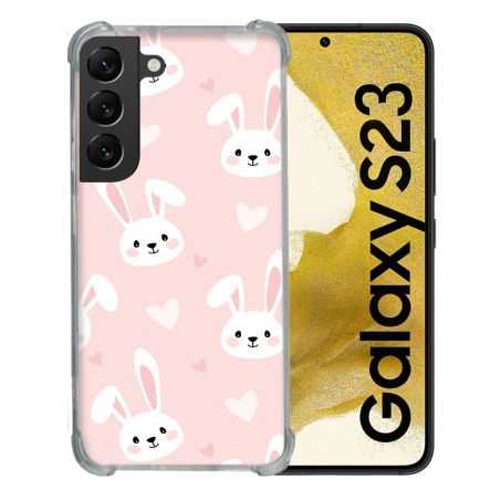 Coque Renforcée En Verre Trempé Pour Samsung Galaxy S23 Animal Lapin Rose