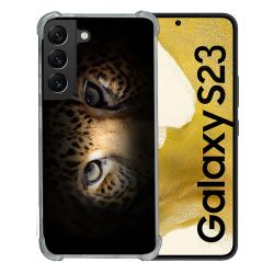 Coque Renforcée En Verre Trempé Pour Samsung Galaxy S23 Animal Leopard Yeux