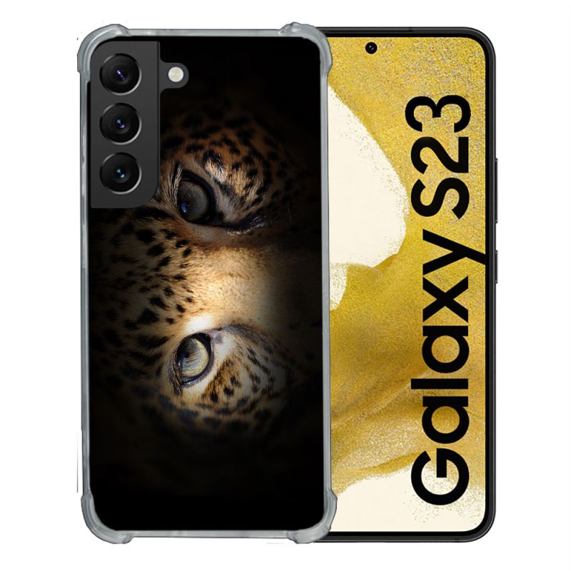 Coque Renforcée En Verre Trempé Pour Samsung Galaxy S23 Animal Leopard Yeux