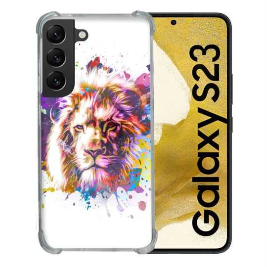 Coque Renforcée En Verre Trempé Pour Samsung Galaxy S23 Animal Lion Tag