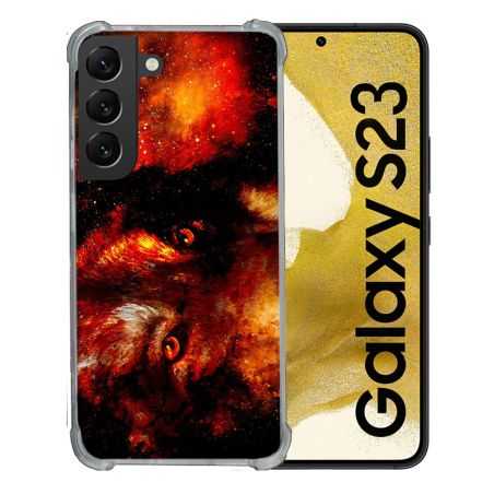 Coque Renforcée En Verre Trempé Pour Samsung Galaxy S23 Animal Loup Espace