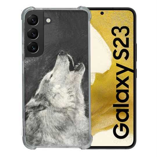 Coque Renforcée En Verre Trempé Pour Samsung Galaxy S23 Animal Loup Hurlement