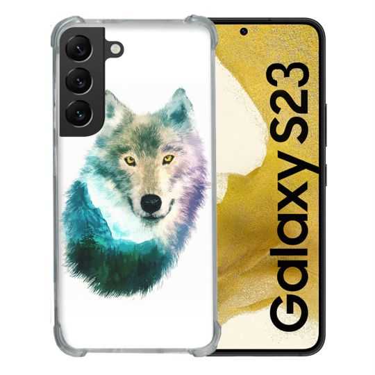 Coque Renforcée En Verre Trempé Pour Samsung Galaxy S23 Animal Loup Montagne