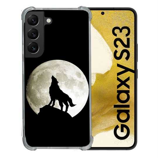 Coque Renforcée En Verre Trempé Pour Samsung Galaxy S23 Animal Loup Noir