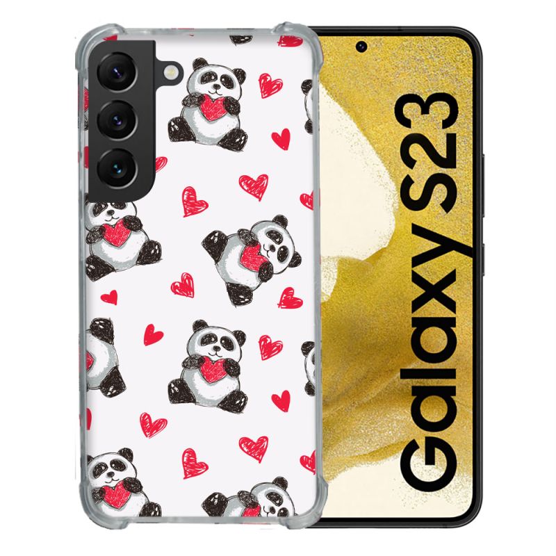 Coque Renforcée En Verre Trempé Pour Samsung Galaxy S23 Animal Panda Cœur