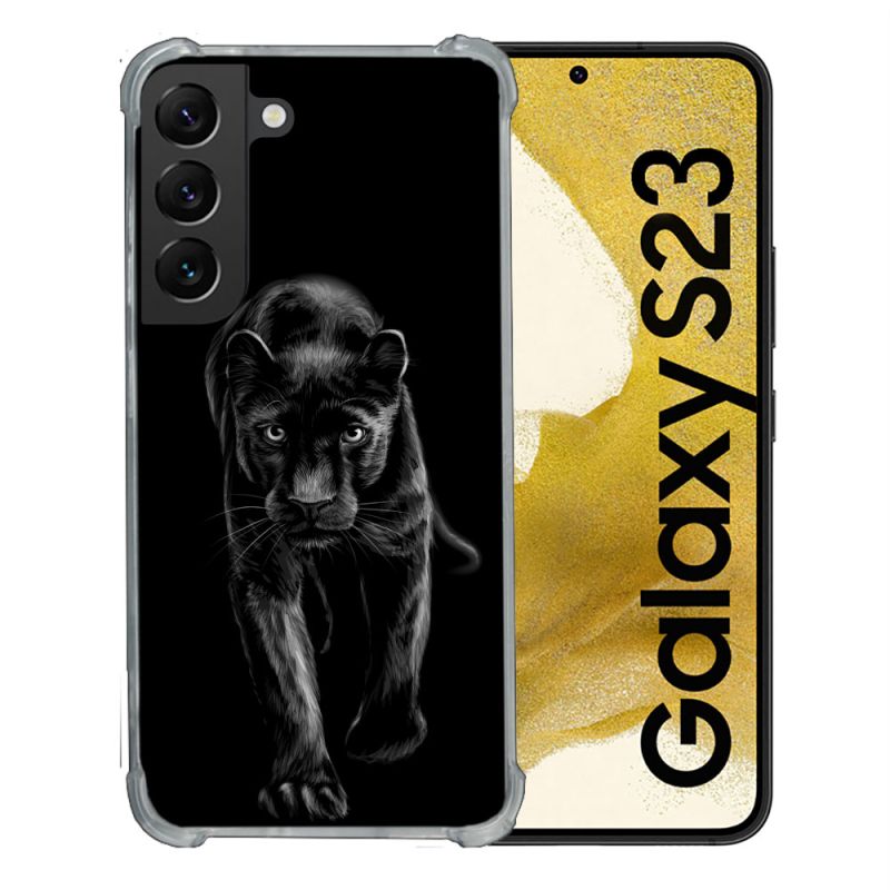 Coque Renforcée En Verre Trempé Pour Samsung Galaxy S23 Animal Panthère Noire