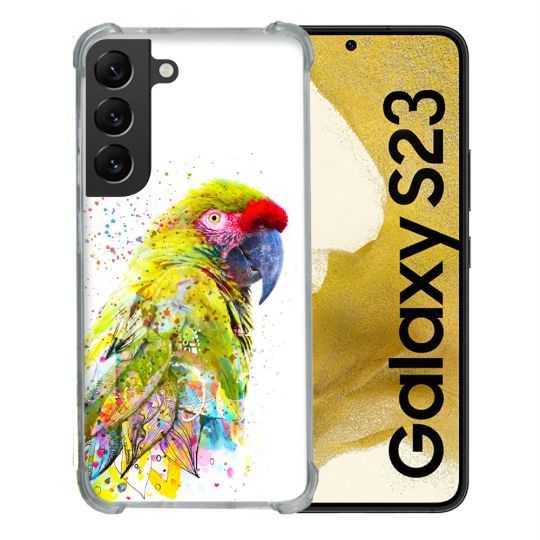 Coque Renforcée En Verre Trempé Pour Samsung Galaxy S23 Animal Perroquet Jaune