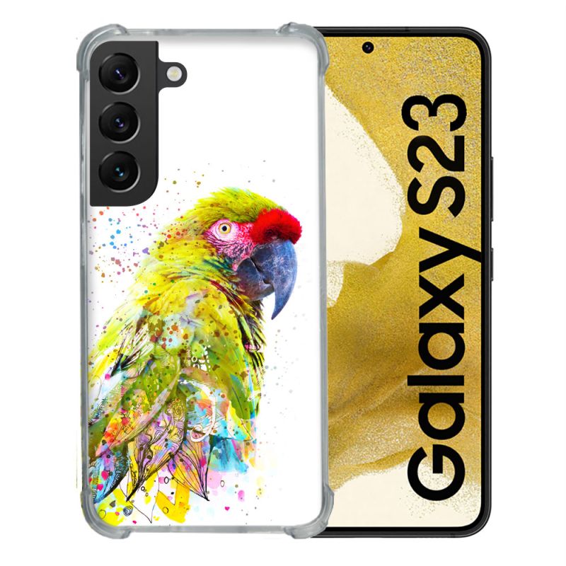Coque Renforcée En Verre Trempé Pour Samsung Galaxy S23 Animal Perroquet Jaune