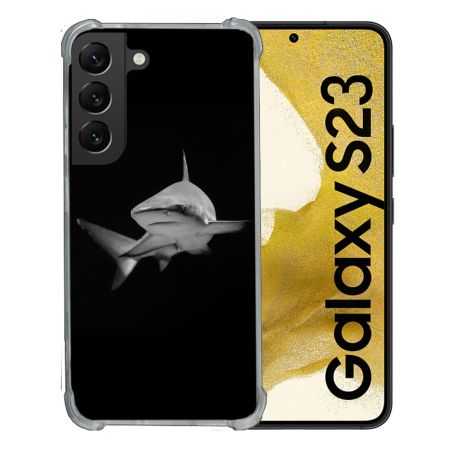 Coque Renforcée En Verre Trempé Pour Samsung Galaxy S23 Animal Requin Sombre