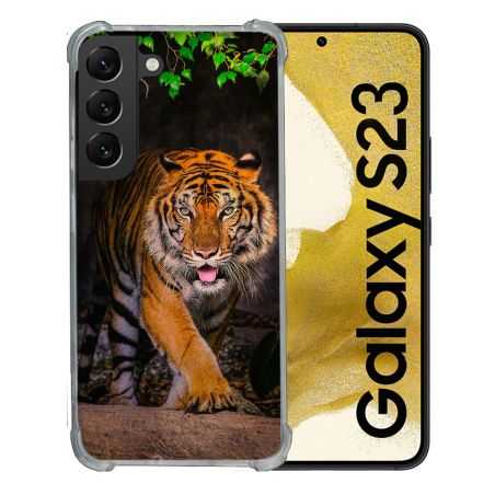 Coque Renforcée En Verre Trempé Pour Samsung Galaxy S23 Animal Tigre Jungle