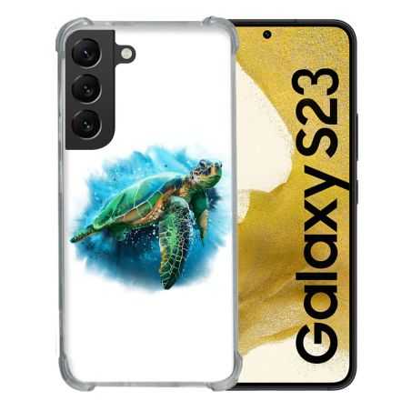 Coque Renforcée En Verre Trempé Pour Samsung Galaxy S23 Animal Tortue Blanche multicolore