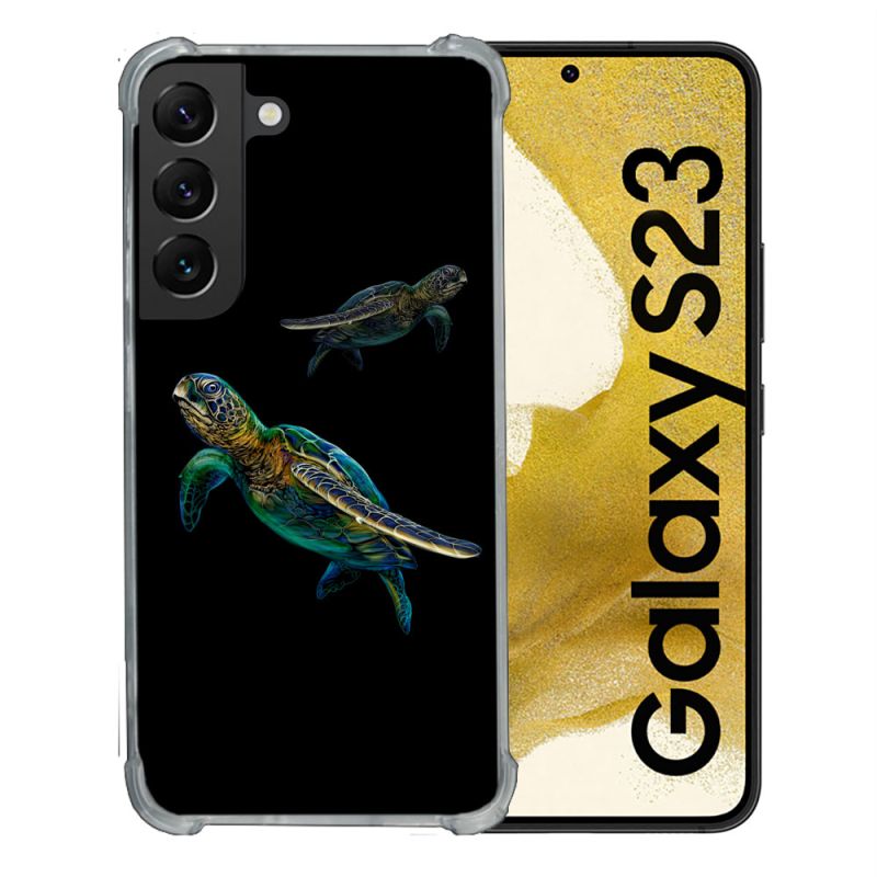 Coque Renforcée En Verre Trempé Pour Samsung Galaxy S23 Animal Tortue Noire multicolore
