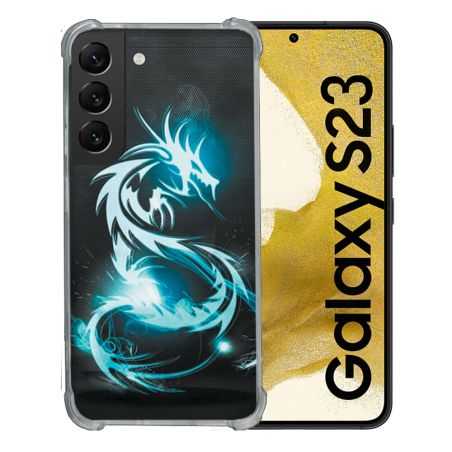 Coque Renforcée En Verre Trempé Pour Samsung Galaxy S23 Fantastique Dragon Bleu