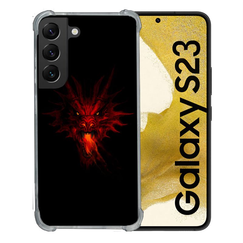 Coque Renforcée En Verre Trempé Pour Samsung Galaxy S23 Fantastique Dragon Feu