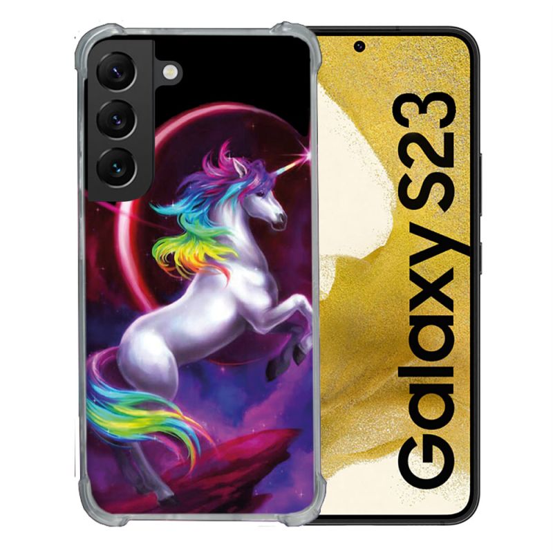 Coque Renforcée En Verre Trempé Pour Samsung Galaxy S23 Fantastique Licorne Arc en ciel