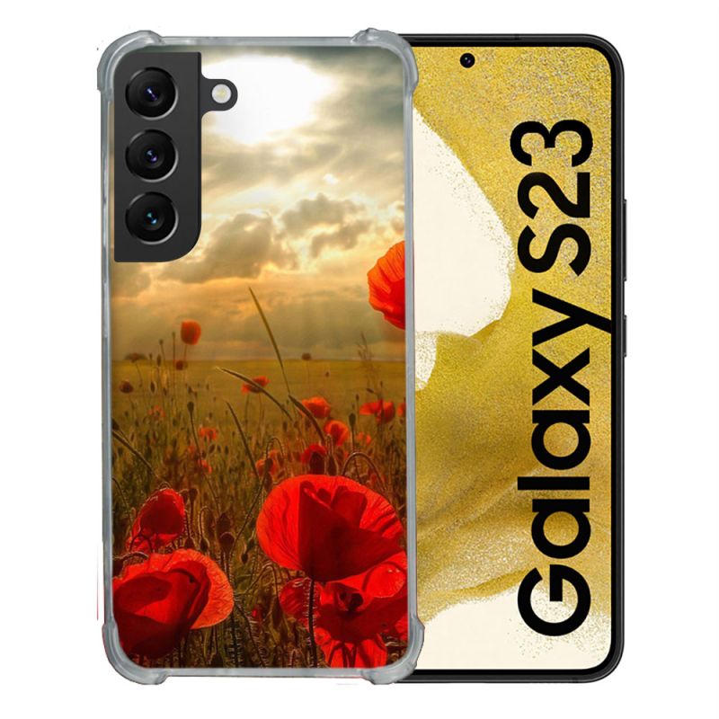 Coque Renforcée En Verre Trempé Pour Samsung Galaxy S23 Fleur Coquelicot