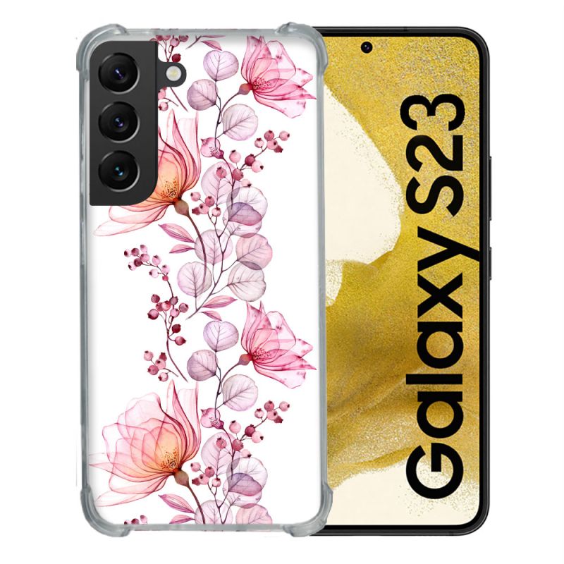 Coque Renforcée En Verre Trempé Pour Samsung Galaxy S23 Fleur Eclosion