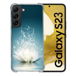 Coque Renforcée En Verre Trempé Pour Samsung Galaxy S23 Fleur Lotus Blanc