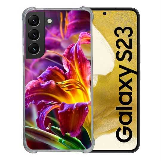 Coque Renforcée En Verre Trempé Pour Samsung Galaxy S23 Fleur Lys Color
