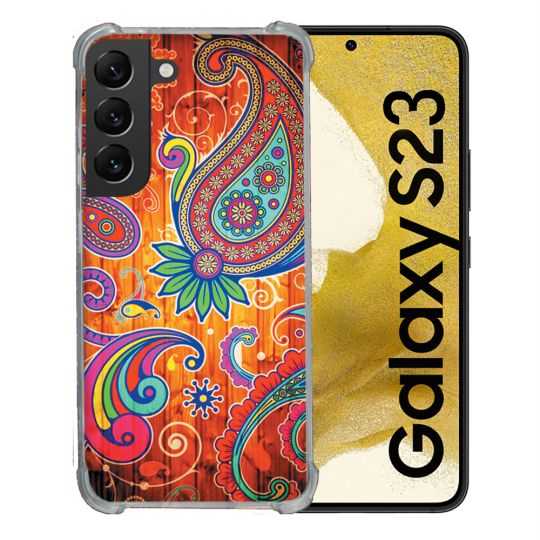 Coque Renforcée En Verre Trempé Pour Samsung Galaxy S23 Fleur Psychedelic