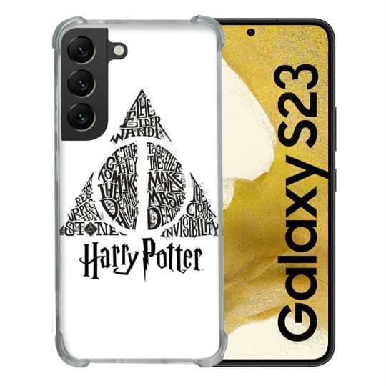 Coque Renforcée En Verre Trempé Pour Samsung Galaxy S23 Harry Potter Hollows triangle Blanc