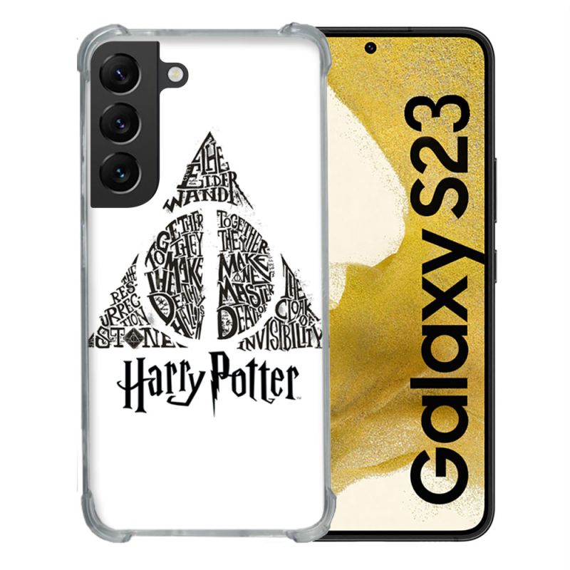 Coque Renforcée En Verre Trempé Pour Samsung Galaxy S23 Harry Potter Hollows triangle Blanc
