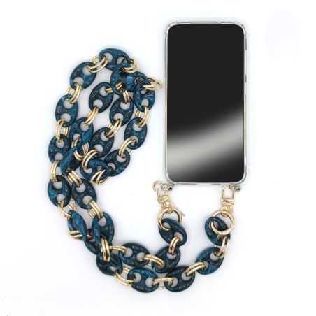 Coque Renforcée En Verre Trempé Pour Samsung Galaxy S23 Lanière / Bandoulière / Cordon Anneaux Bleu et Or