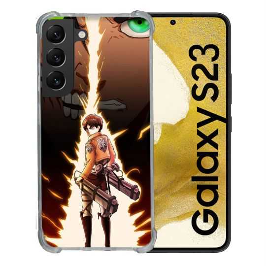 Coque Renforcée En Verre Trempé Pour Samsung Galaxy S23 Manga Attaque Titans Eren Eclair
