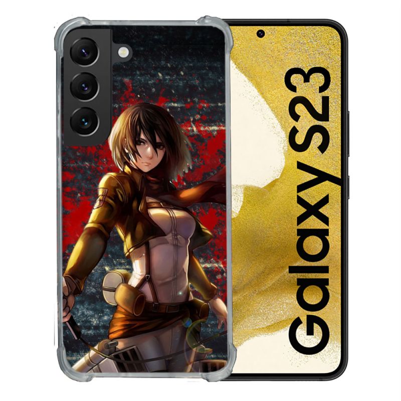 Coque Renforcée En Verre Trempé Pour Samsung Galaxy S23 Manga Attaque Titans Mikasa