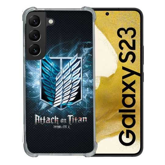 Coque Renforcée En Verre Trempé Pour Samsung Galaxy S23 Manga Attaque Titans Noir