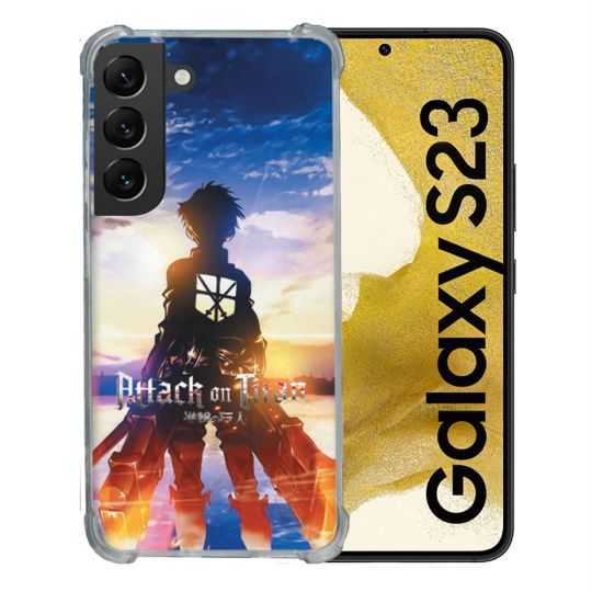 Coque Renforcée En Verre Trempé Pour Samsung Galaxy S23 Manga Attaque Titans Soleil