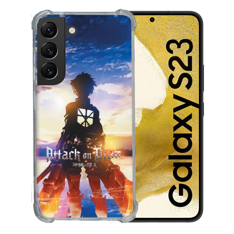 Coque Renforcée En Verre Trempé Pour Samsung Galaxy S23 Manga Attaque Titans Soleil