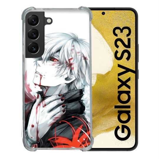 Coque Renforcée En Verre Trempé Pour Samsung Galaxy S23 Manga Tokyo Ghoul Kaneki Blanc