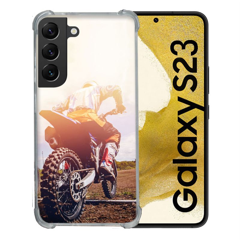 Coque Renforcée En Verre Trempé Pour Samsung Galaxy S23 Moto Cross Soleil