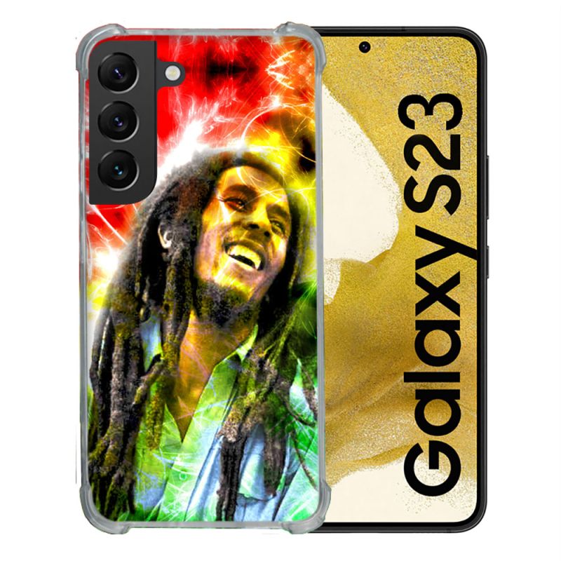 Coque Renforcée En Verre Trempé Pour Samsung Galaxy S23 Musique Bob Marley Color