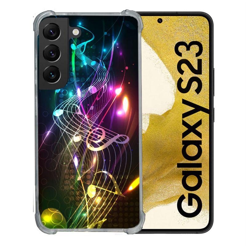 Coque Renforcée En Verre Trempé Pour Samsung Galaxy S23 Musique Partition Multicolore