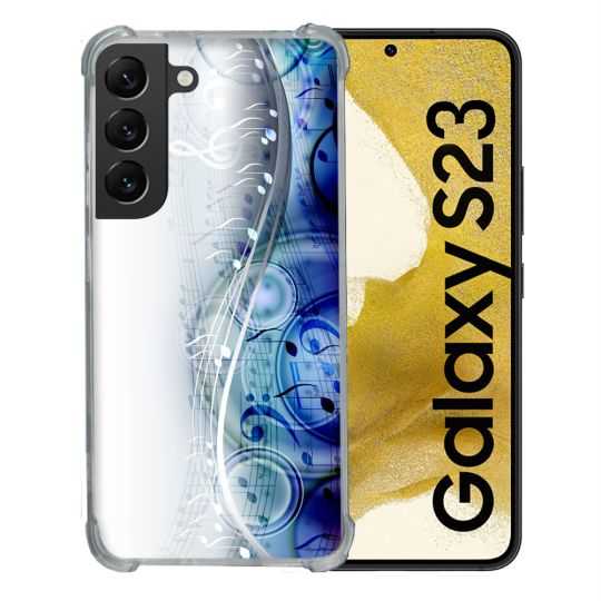 Coque Renforcée En Verre Trempé Pour Samsung Galaxy S23 Musique Partition Vague