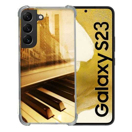 Coque Renforcée En Verre Trempé Pour Samsung Galaxy S23 Musique Piano Retro