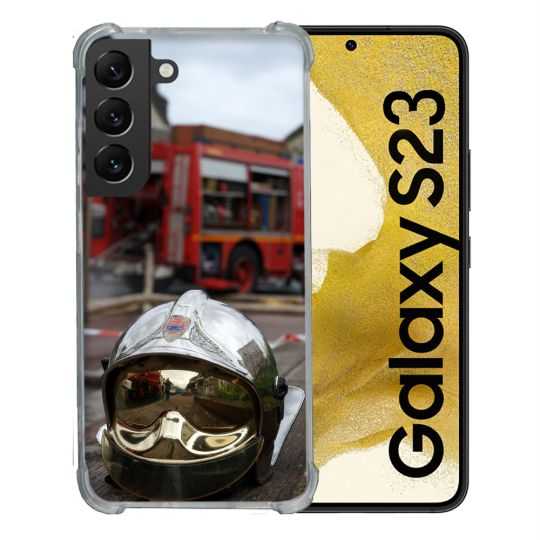 Coque Renforcée En Verre Trempé Pour Samsung Galaxy S23 Pompier Casque Camion
